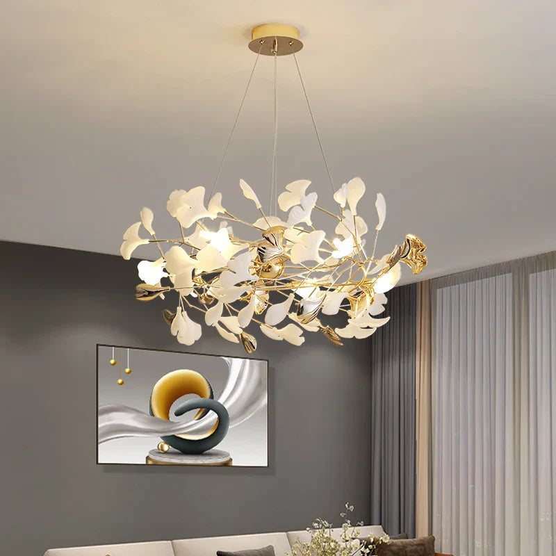 Ginkgo Leaf Chandelier: Elegant Nordic Art Luxury for Dining Room, Bedroom, Living Room