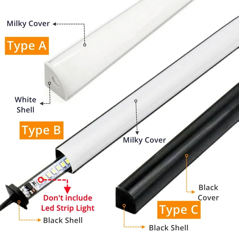V-Type Black Aluminum Profile with Milky Cover - LED Channel for Wall Decor