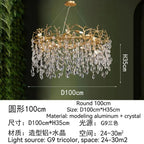 Golden Crystal Tree Chandelier, Luxury Matte Aluminum Art Ceiling Light for Living Room