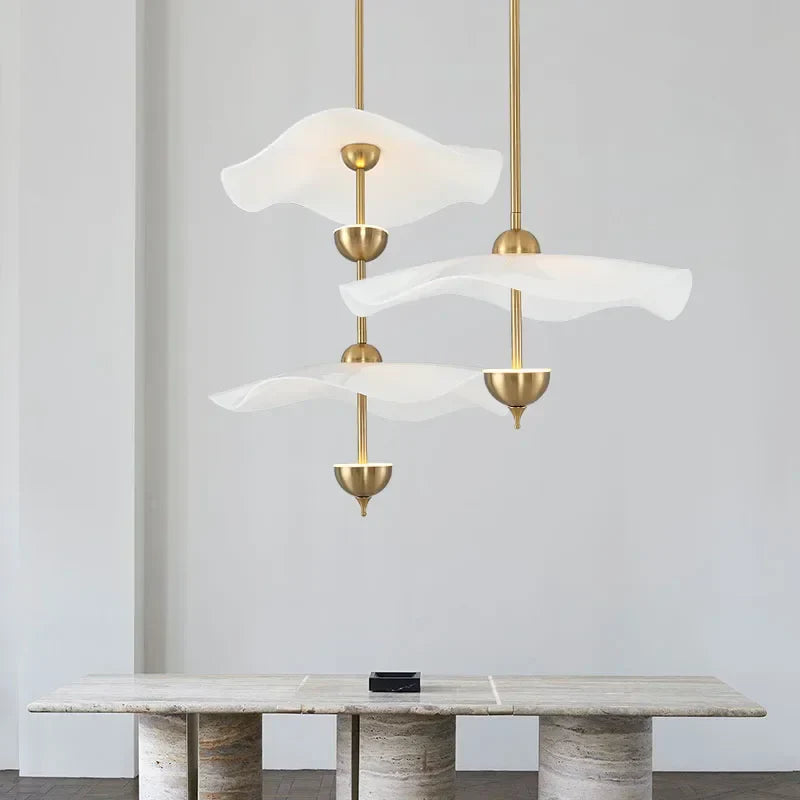 Modern LED Chandelier Lotus Leaf Gold Lustre Pendant Light for Living Room Hotel Shop