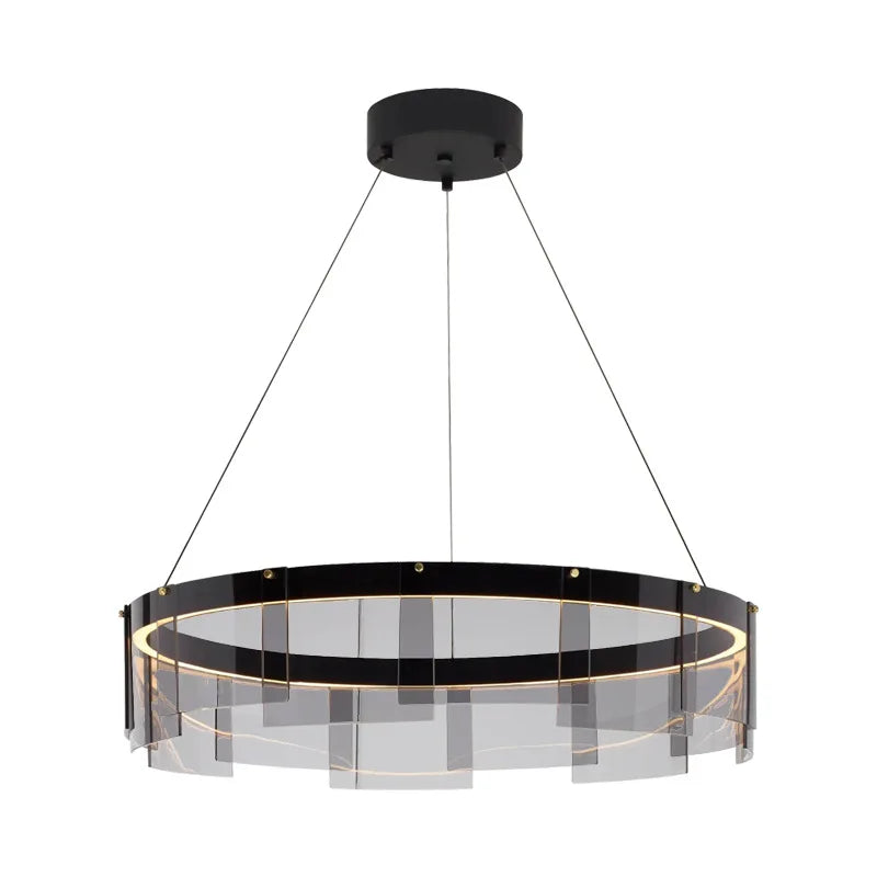 Glass Circle LED Pendant Light: Stratos Luxury Chandelier for Kitchen Island