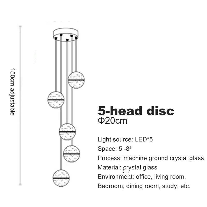 Crystal Ball Chandelier Pendant Light for Staircase Hallway Bar Décor