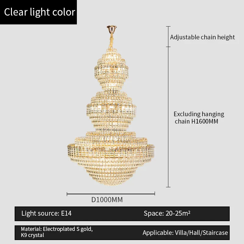 European Crystal Duplex Chandelier for Elegant Living Room and Villa décor.