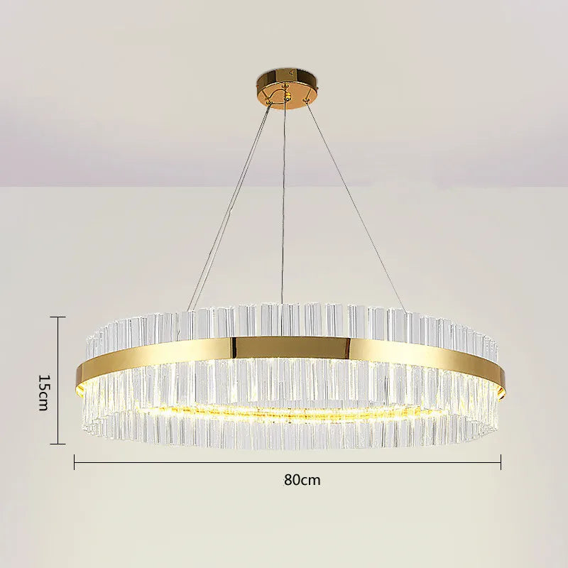 LED Crystal Pendant Light: Modern Nordic Round Chandelier with Dimmable Gold Finish