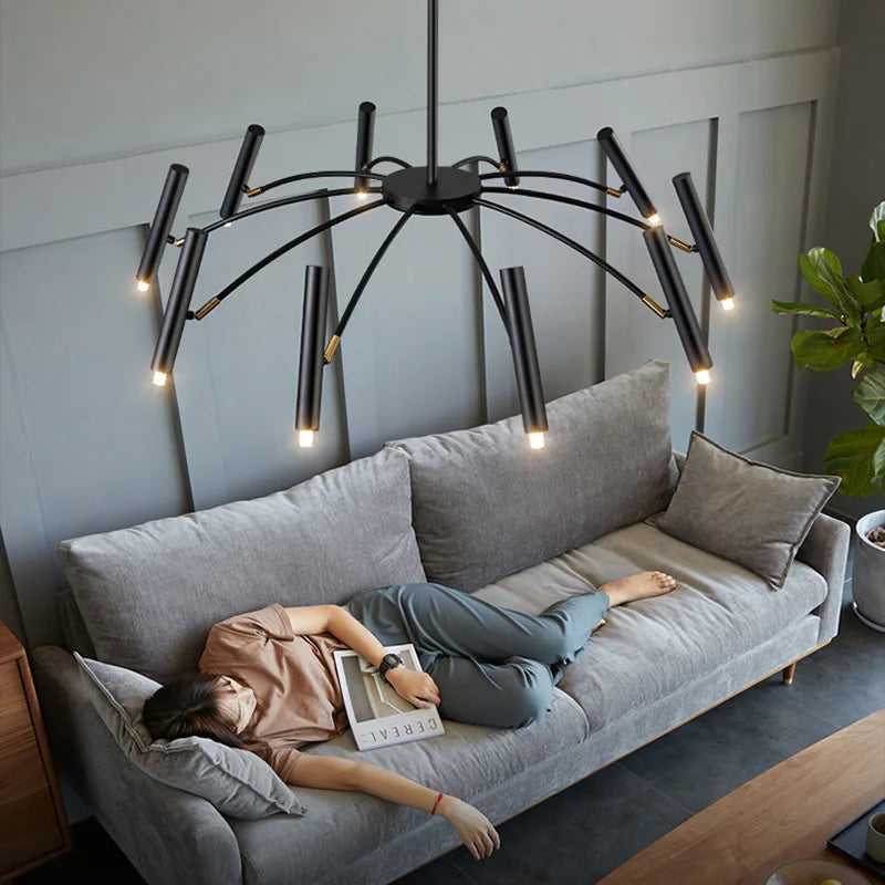 Black Sputnik Chandelier: Nordic Design, Adjustable Lighting for Home Décor