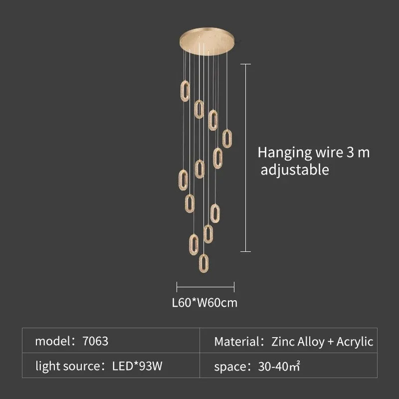 LED Chandeliers: Luxury Staircase Pendant Lamps, Long Hanging Gold Fixture