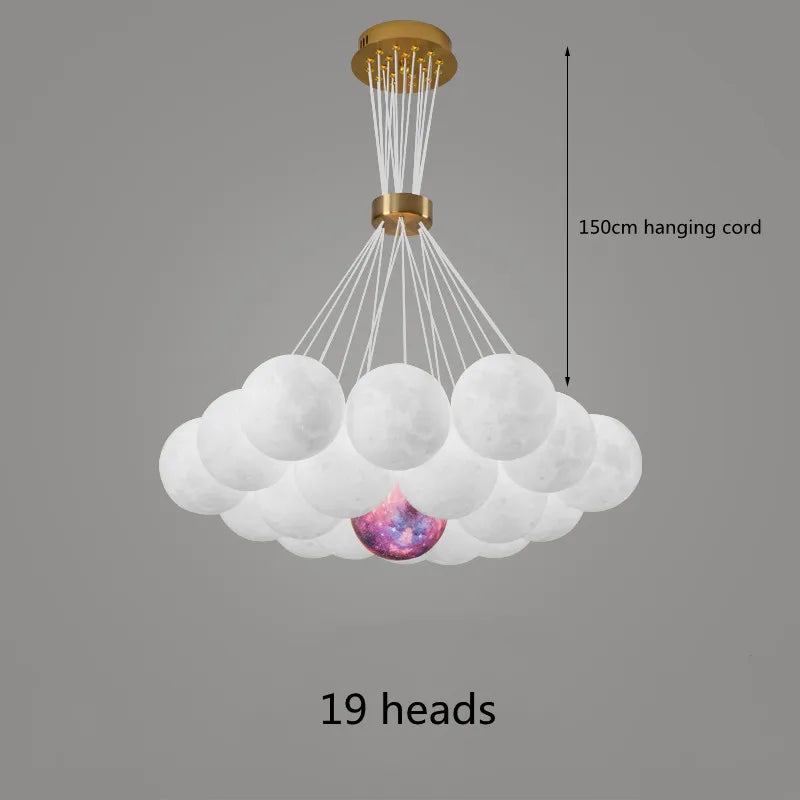 Moon Lampshade Chandelier: 3D Printed LED Hanging Light for Home Decor