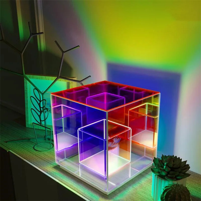 LED Square Color Cube Table Lamp for Home Bedroom Decoration