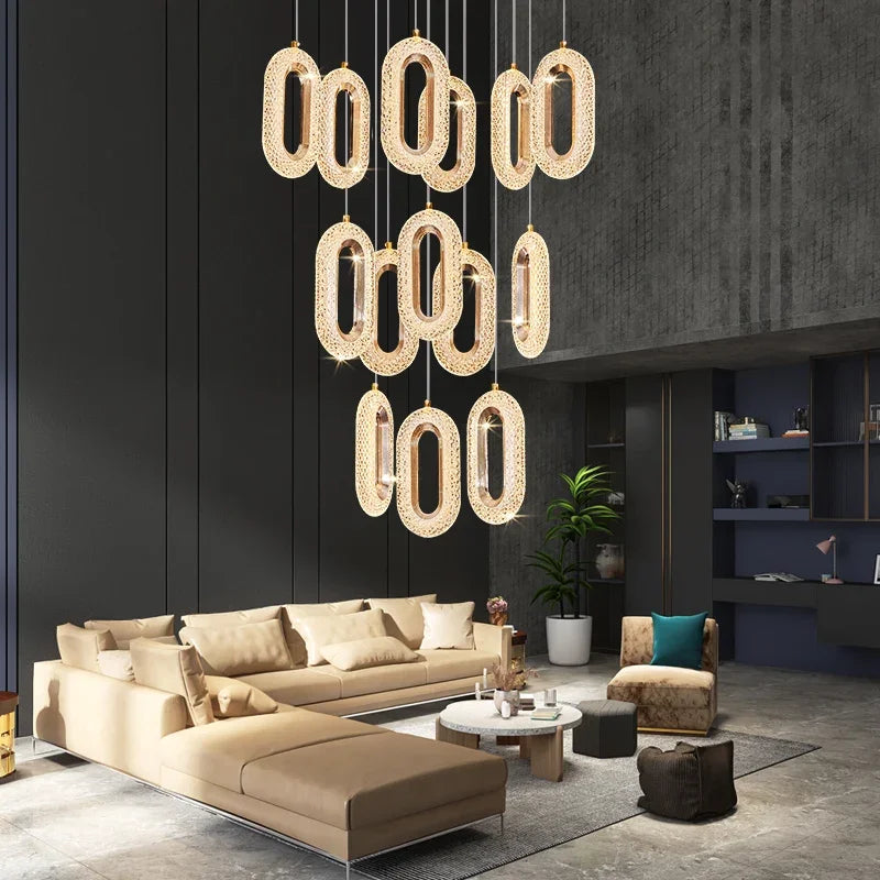 LED Chandeliers: Luxury Staircase Pendant Lamps, Long Hanging Gold Fixture
