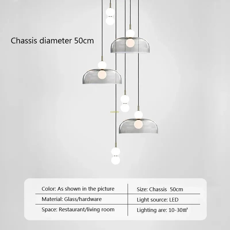 Nordic Glass Pendant Light LED Multihead Smoke Grey Hanging Lamp
