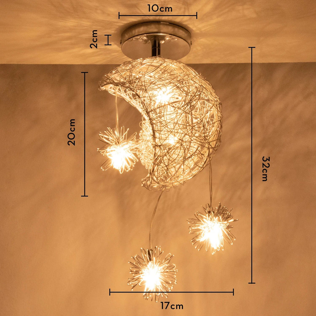 Moon Star Pendant Light Chandelier LED Fixture for Kid Bedroom & Christmas Decor