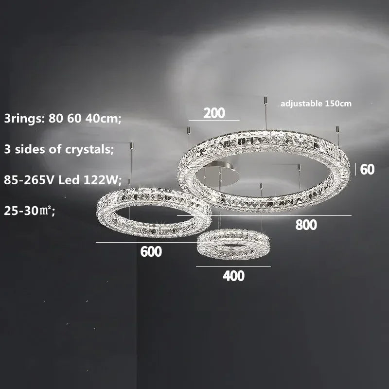 Luxury K9 Crystal Glass LED Chandelier for Living Room & Stairway Decor