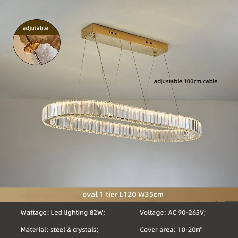 Crystal Circle LED Chandelier: Nordic Modern Stairs Pendant Lighting with Dimmable LED for Living Room
