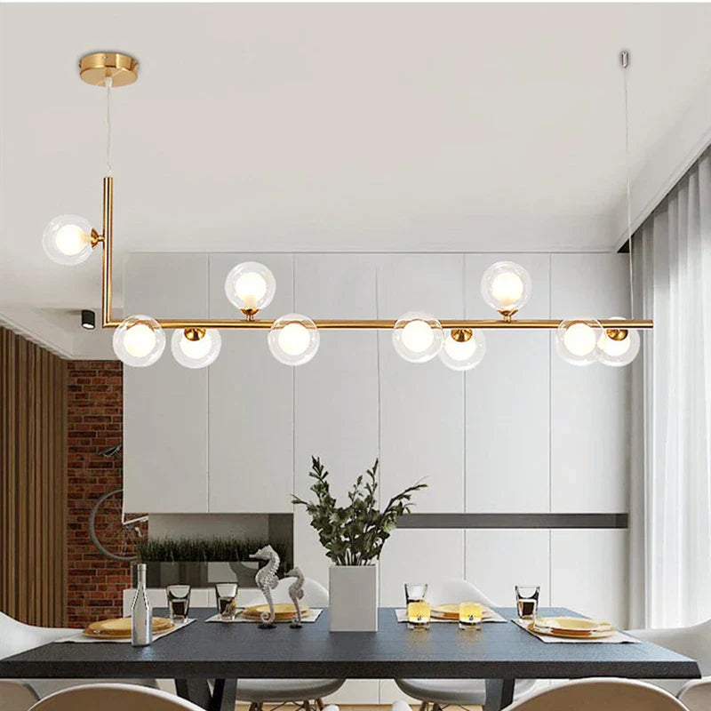 Double Glass Lampshade Chandelier with LED Suspension – Stylish Ceiling Fixture for Dining Room