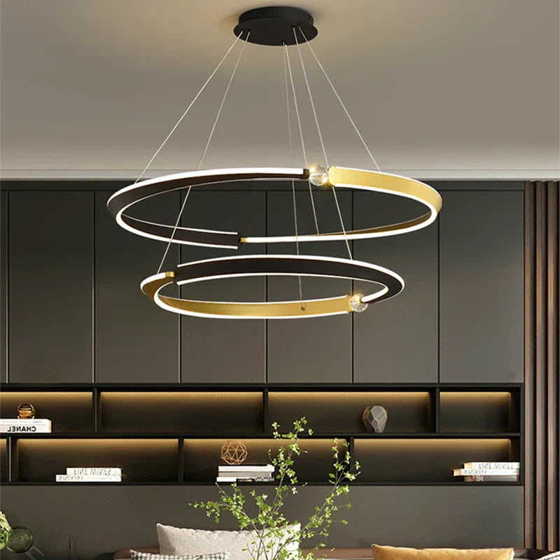 Black Gold LED Ceiling Chandelier Crystal Decorative Pendant Lamp for Dining Room Bedroom