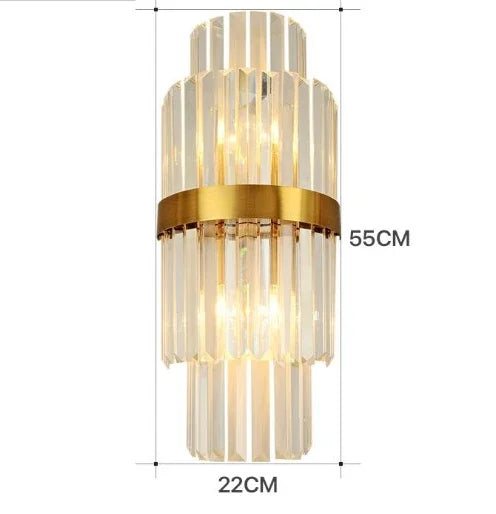 Luxury Crystal Glass Wall Sconce Light Fixture Gold for Bedroom Living Room