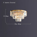 Gold LED Crystal Ceiling Light for Modern Living Room, Luxury Home Decor