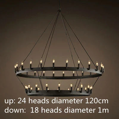 Retro Iron Pendant Lamp: Vintage Industrial Round LED Chandelier for Cafe, Bar, Restaurant