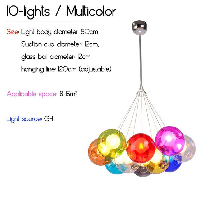 Colorful Glass Ball Bubble Chandelier LED Pendant for Home Dining Room Decor
