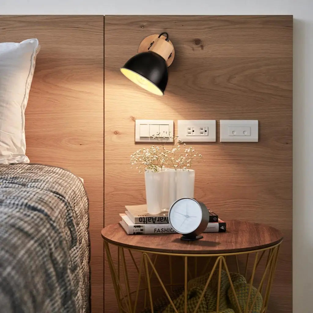 Nordic Wooden Wall Lamp Bedside Light for Bedroom Living Room E27 Macaroon Style