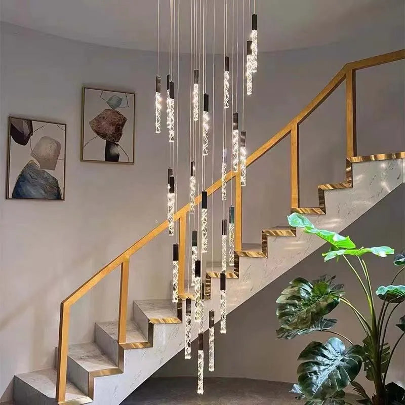 Crystal LED Chandelier: Stylish Staircase & Living Room Lighting