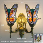 Butterfly Glass Sconces LED Wall Lamps Tiffany Mediterranean Bedroom Lighting
