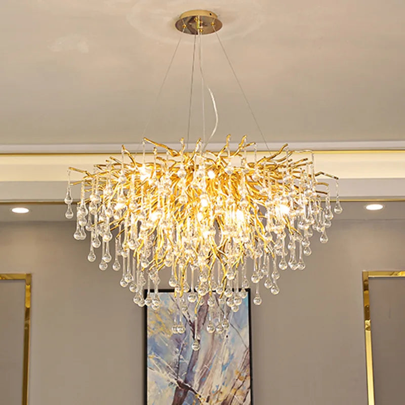 Crystal Tree Branch Chandelier: Luxury LED Pendant Light for Elegant Living Spaces