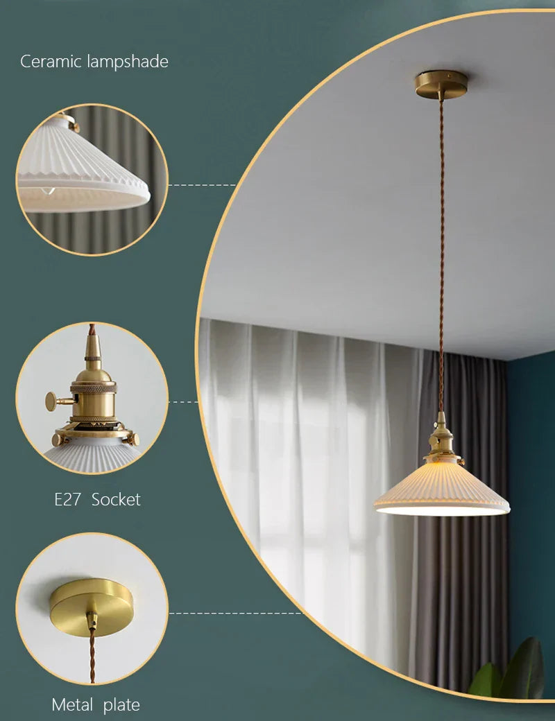 Japanese Ceramic Chandelier Lighting for Kitchen Dining Room Luxury Led Ceiling Lamp