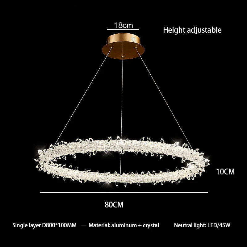 Crystal Flower LED Chandelier Round Ring Pendant for Dining Living Room Lighting