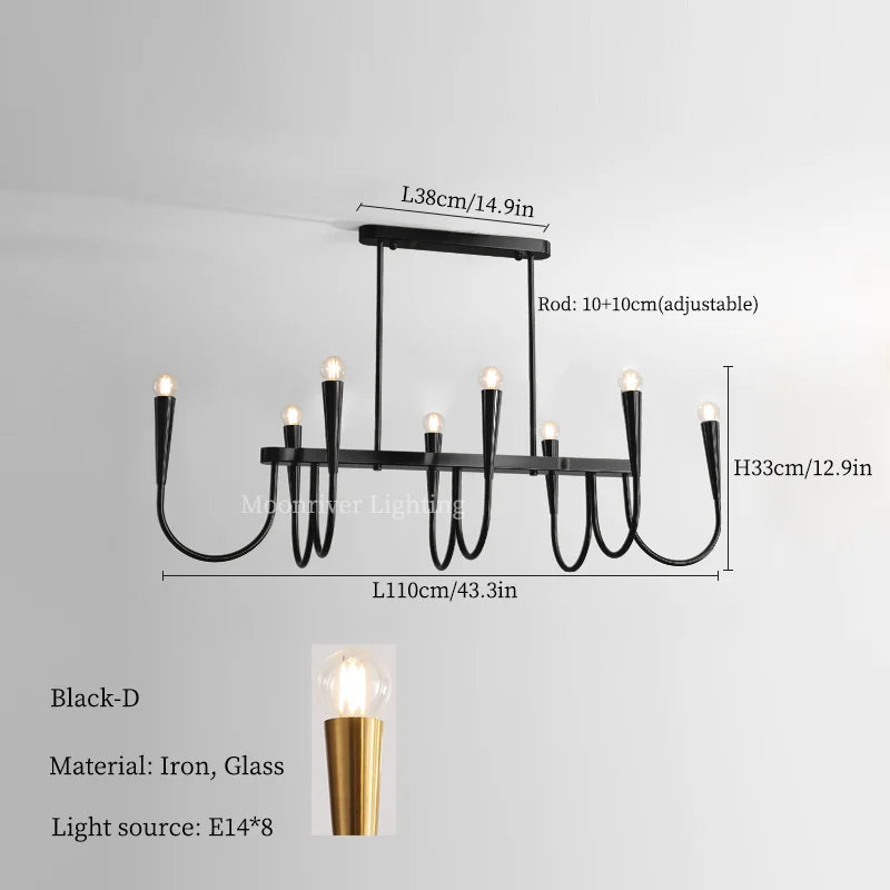 Black Pendant Chandelier: Luxury French Style Candle Hanging Light for Kitchen Island