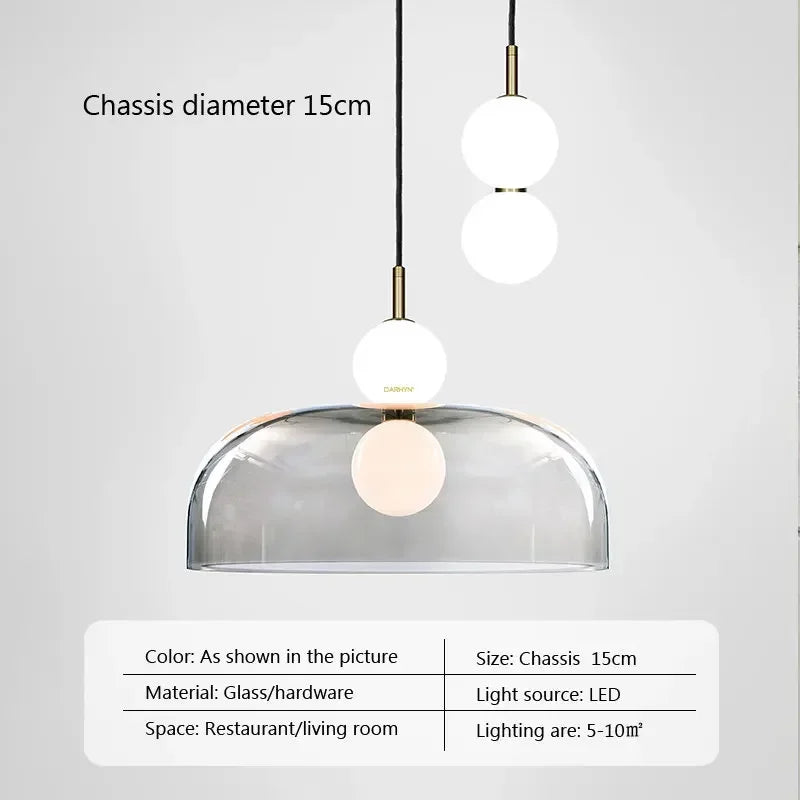 Nordic Glass Pendant Light LED Multihead Smoke Grey Hanging Lamp