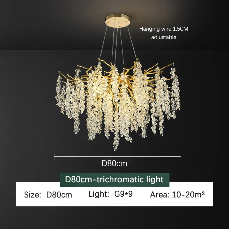 Frosted Aluminum Golden Branch Crystal Chandelier