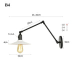 Retro Long Arm Bedside Wall Lamp with Switch - Black