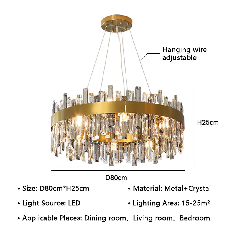 Crystal LED Pendant Light Chandelier for Living Dining Bedroom Luxe Decor