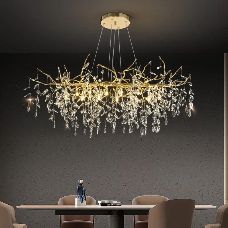 Luxury Gold Branch Crystal Chandelier for Modern Living Room and Home Hall