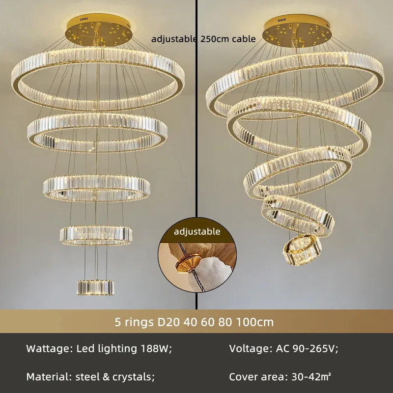 Crystal Chandelier: LED Dimmable Pendant Light for Stairs, LED Luminaria Fixture
