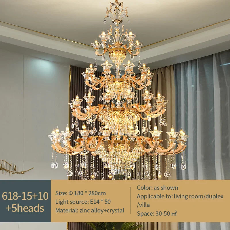 Crystal Chandelier Pendant for Villa Duplex, Hotel Lobby, European Décor
