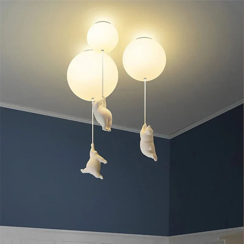 Nordic White Bear Kid Ceiling Lamp: Children's Room Decoration LED Pendant Light.