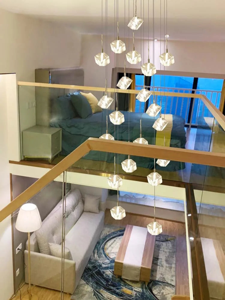 Modern Crystal Staircase Chandelier: Luxury Indoor Hanging Lighting Fixture for Living Room