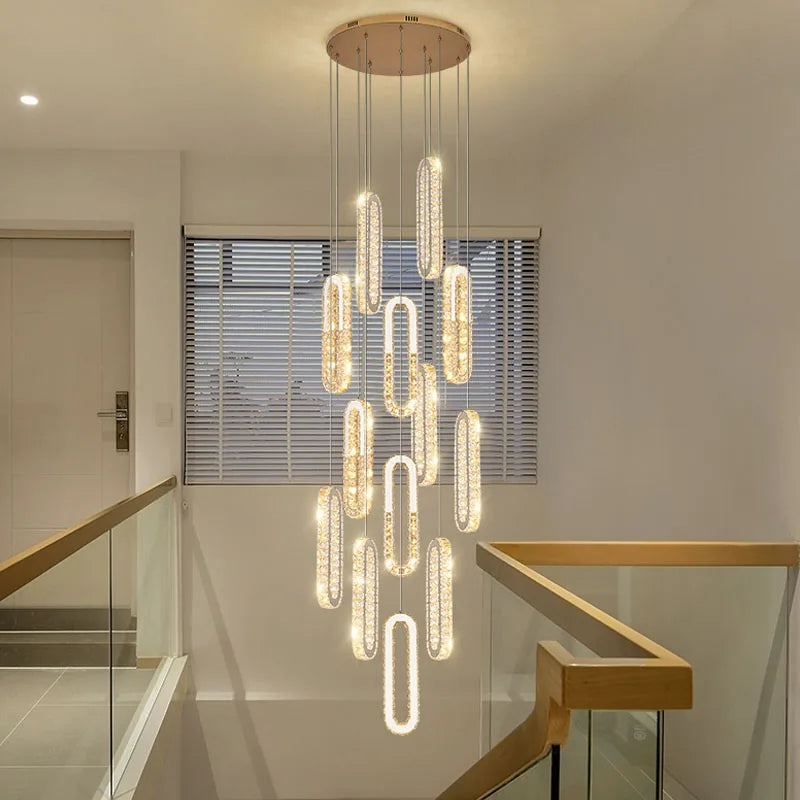 Luxury Crystal LED Chandelier for Staircase and Living Room