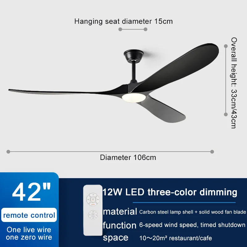 Wooden Ceiling Fan with LED Light and Control - Ideal for Bedroom, Living Room, Office
