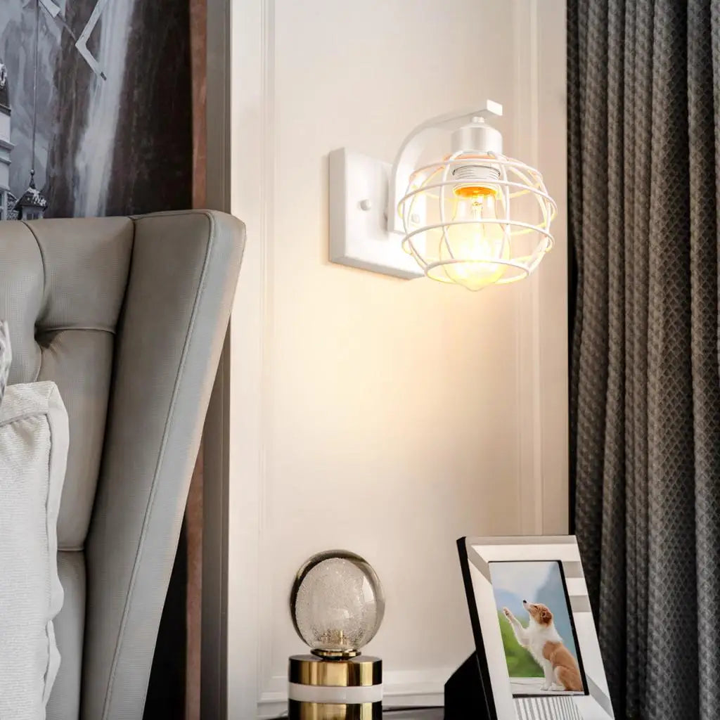 Industrial Vintage LED Wall Light Iron Cage Sconce Indoor Lighting