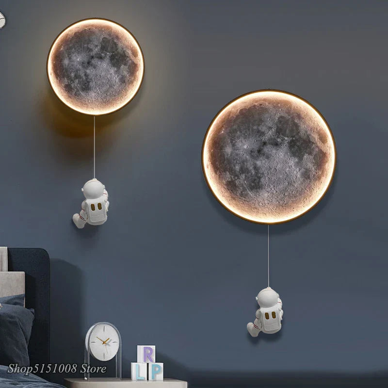 Moon Astronaut LED Wall Lamp for Bedroom, Children's Room, and TV Background