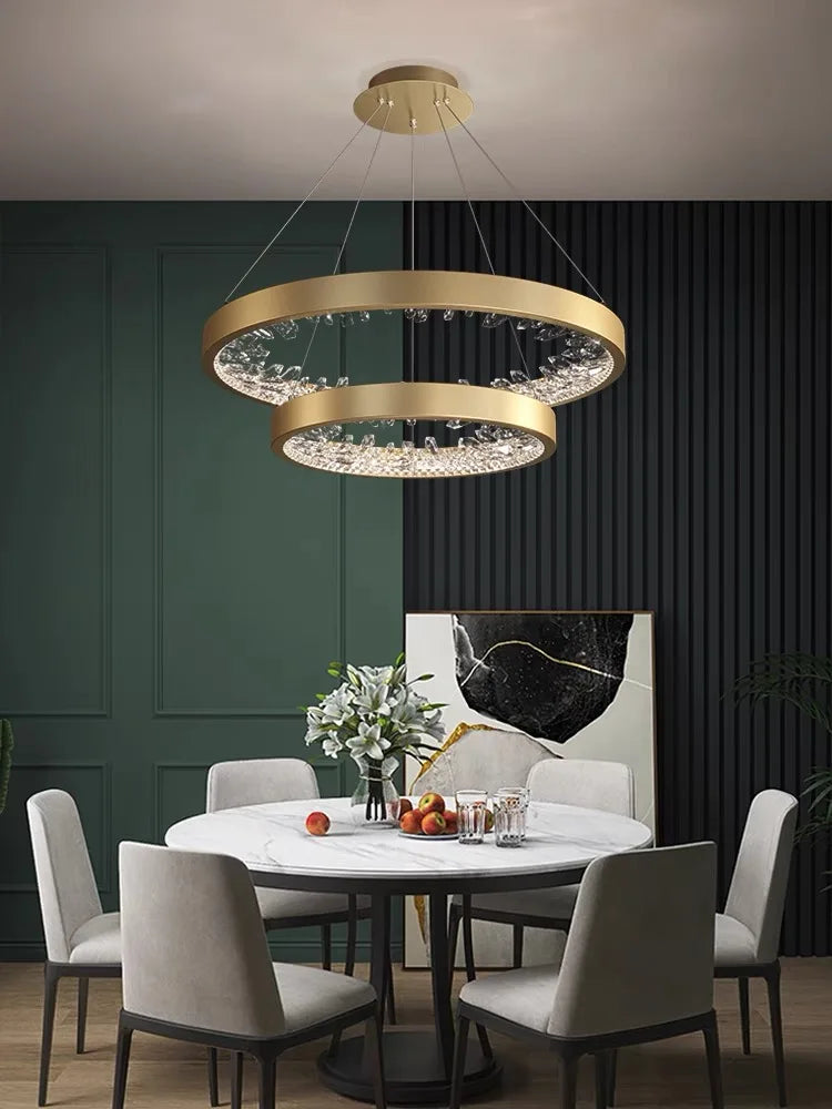Crystal LED Chandelier Circle Hanging Lamp - Modern Luxury Dimmable Lighting