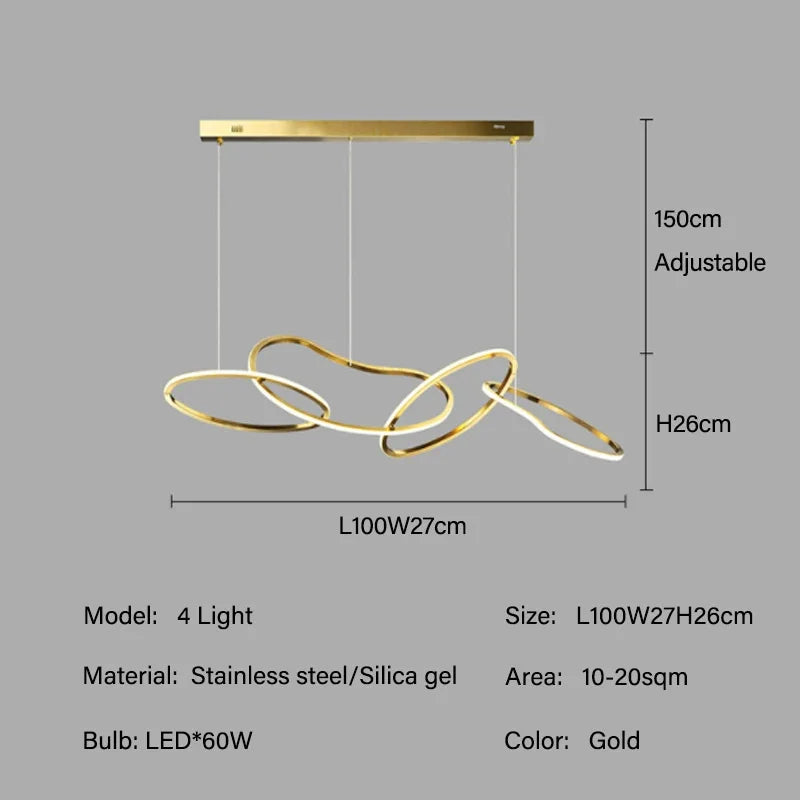 Rose Gold LED Chandeliers - Modern Circle Rings Hanging Lights Fixtures