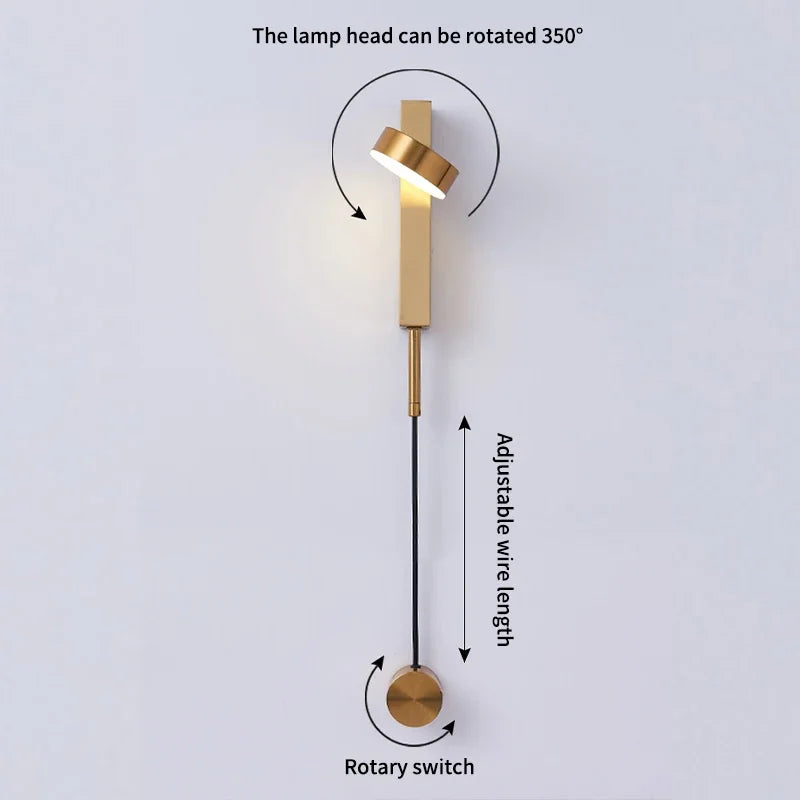 Black Rotating LED Wall Lamp for Bedroom, Stair, Aisle - Modern Indoor Lighting Fixtures