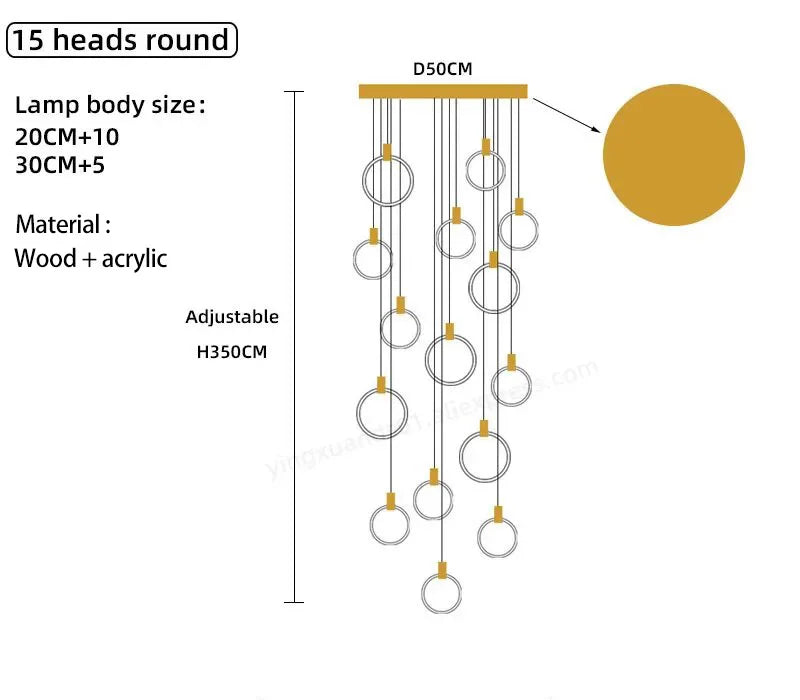 LED Wooden Staircase Chandelier Ceiling Lights - Modern Hanging Pendant Lamps