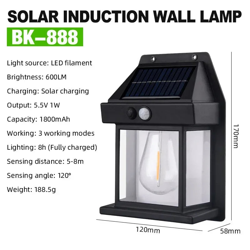 Solar Wall Lamp: Waterproof Outdoor Tungsten Filament Induction Light