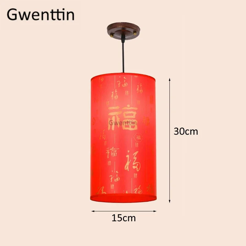 Sheepskin Lantern Pendant Light - Vintage Chinese Style Wooden Hanging Lamp