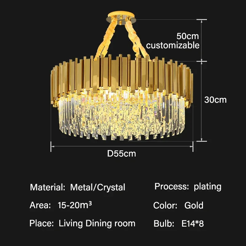 Crystal Oval Round Chandelier: Luxury Nordic Modern LED Lighting for Home and Bar